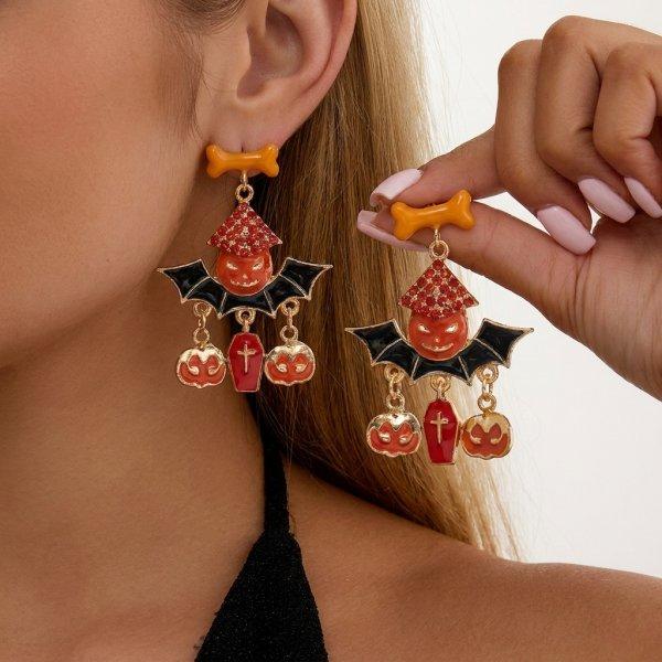 Funny Black Cat Pumpkin Earrings For Women Vintage Punk Enamel Kitten Pumpkin Drop Earring Halloween Party Aesthetic Jewelry