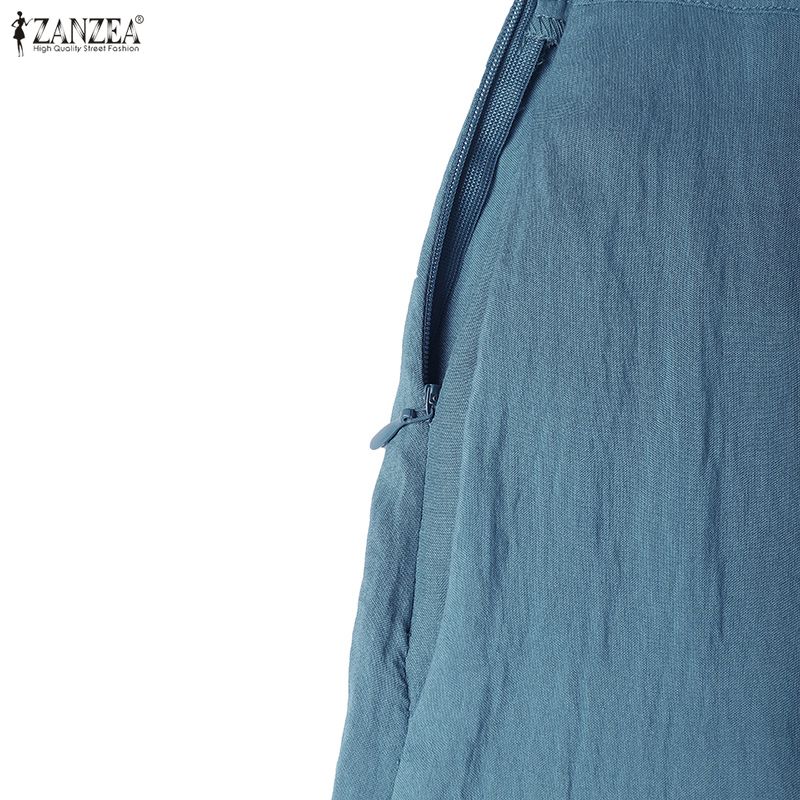 ZANZEA Women Casual Solid Color Loose Wide Leg Cropped Pants