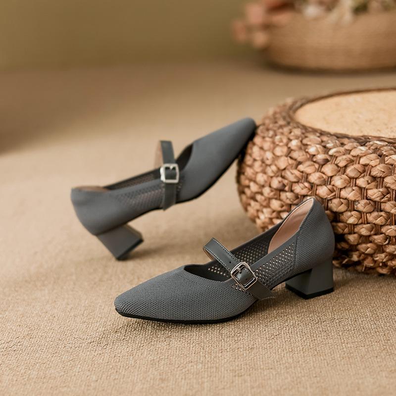 

Женские туфли Мэри Джейн квадратный носок толстый каблук неглубокий вырез дышащие туфли из ткани-мухи женские новые темпераментные модные женские туфли 43 to be customized серый