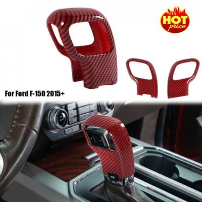 Interior Gear Shifter Knob Head Decor Cover Trim for Ford F-150 2015+ Red Carbon