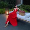 New Seaside Vacation Beach Dress Sexy Halter Waist Suspender Dress Sweet Vacation Dress
