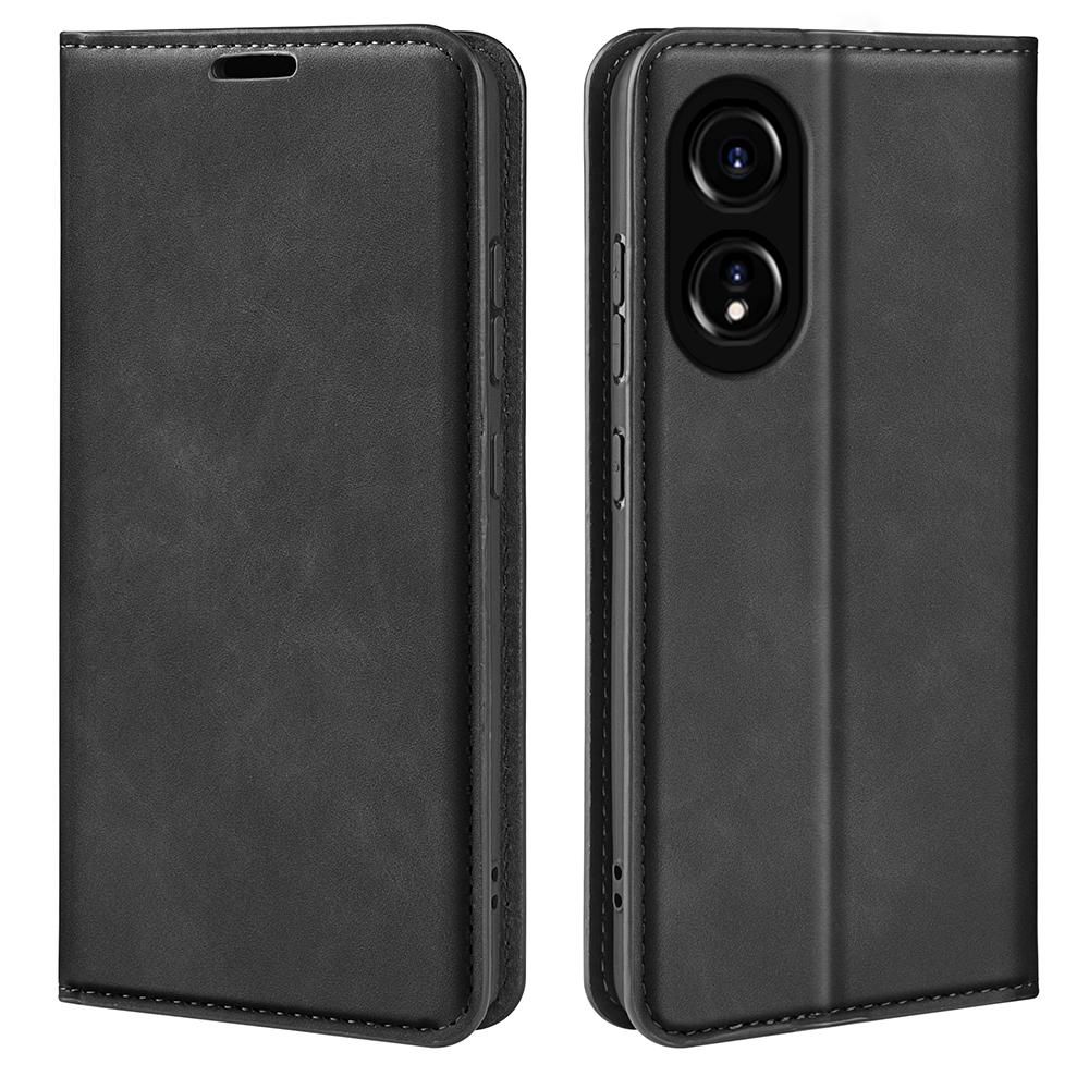 

For Oppo A78 4G Skin-touch Leather Wallet Phone Case Magnetic Auto-absorbed Stand Phone Cover Black