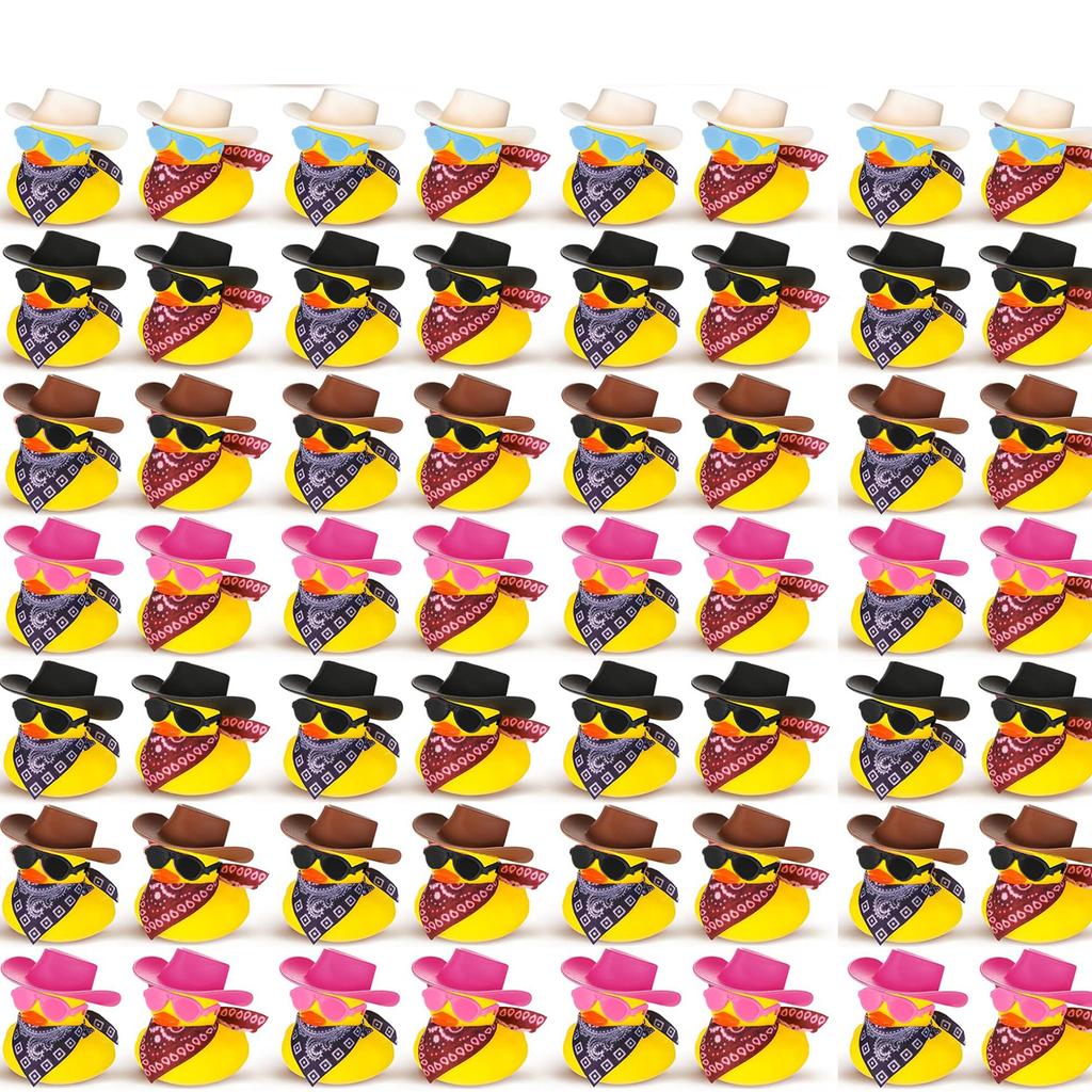 48Pcs Rubber Duck Cowboy Mini Yellow Duckies Ducks Toys With Cowboy Hat Sunglasses For Summer Birthday Gift Party Favor