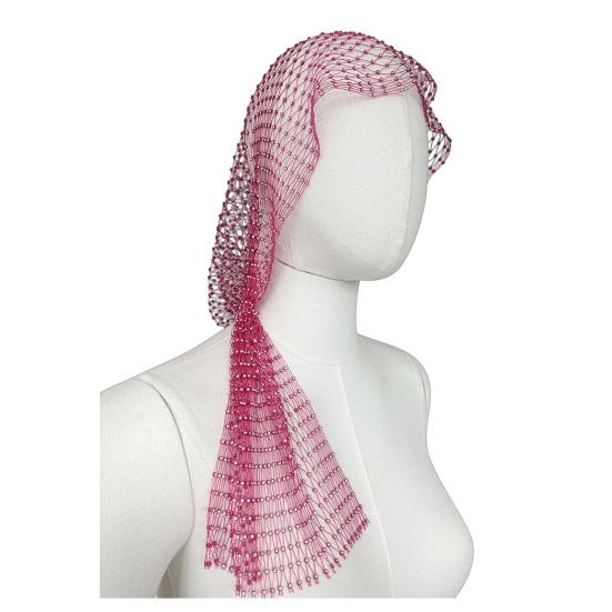 

Fishnet Hat Sparkling Rhinestones Elastic Mesh Headband with Geometric Pattern Summer Beach Party Nightclub Rave Hair Accessory 90 cm
