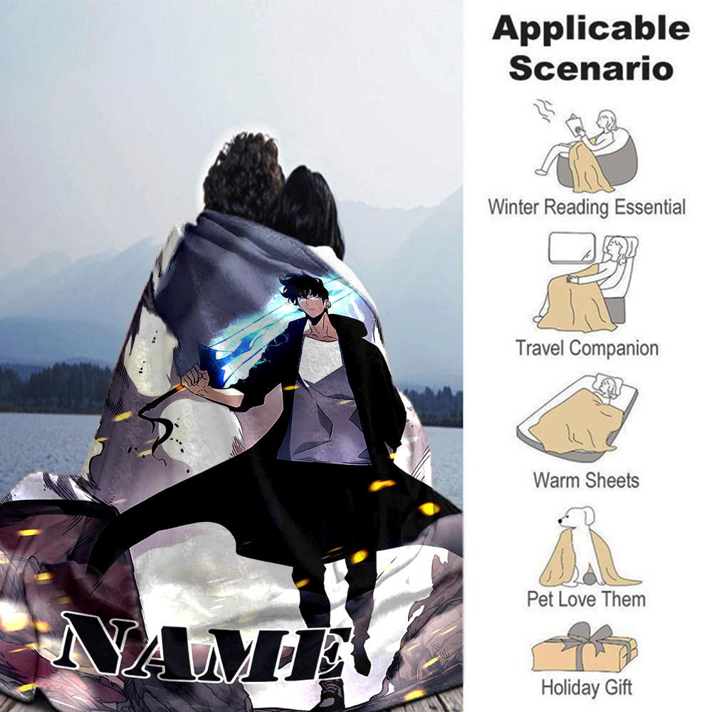 Customiz Name Personality Solo Leveling Blanket Soft &Warm Sofa Office Bed Travel Lunch Break Blanket, Gift Suitable All Seasons