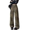 Damen Jeans mit hohem Bund im Retro-Leopardenmuster und weitem Bein für Frühling/Sommer 2025