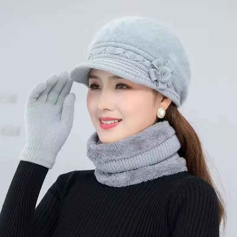 WTEMPO Damen Winter Warme Strickmützen Mit Pelzfutter Mütze Und Schal Set Einfarbig Lässig Fuax Pelz Winter Wollmützen
