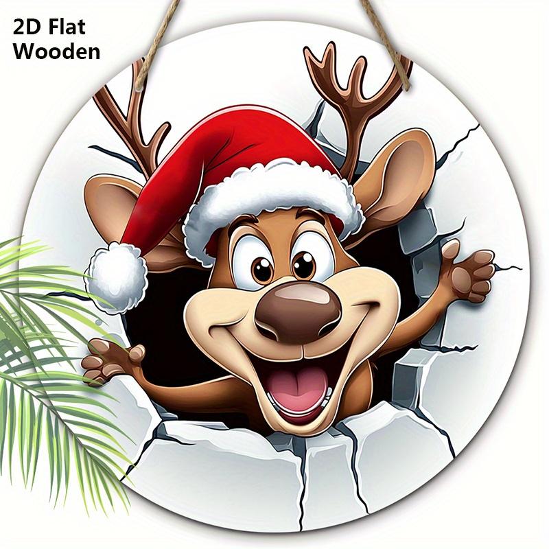 

Мультяшный лось Рождественская деревянная табличка - Navidad Круглое произведение искусства для входной двери, настенный декор - Идеальное рождественское украшение 20cm/7.87in белый