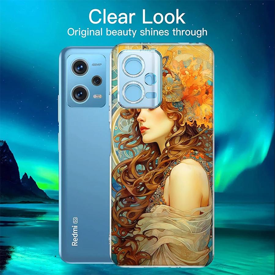 Exquisite Women's Loish Style Flowers Phone Case For Redmi 12 13C 12C 15C 9 10 10C Note 13 Pro Plus 14 15 Pro 9T 9C 9A TPU Soft