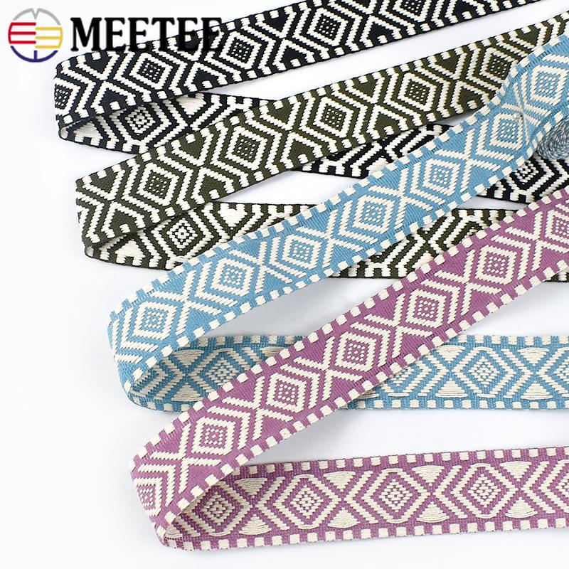 Meetee 2-10M 38mm Jacquard Polyester Cotton Ribbon Band Canvas Bag Strap Belt Decorative Bias Webbing Tape Sewing Accessories