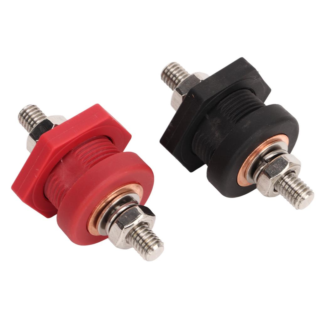 1Pair Thru Panel Battery Terminal Connectors 38 In Black Red 440A Positive Negative Junction Stud