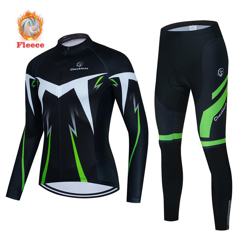 Winter Bike Team Fleece Cycling Jersey Set Fluorescent Green Ropa Ciclismo Men's Long Sleeve Warm MTB Bike Clothes Uniform Road Bicycle Cycling Suit