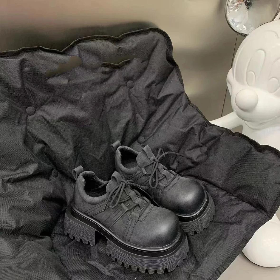 

модные женские туфли-лодочки с круглым носком и средним каблуком для женщин, мокасины со шнуровкой, обувь на увеличивающейся платформе, однотонные туфли с низким верхом 40 чёрный