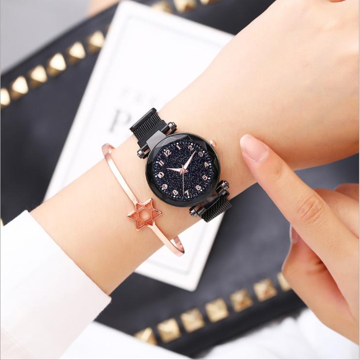 Digital Pointer Starry Sky Watch Creative Luminous Magnet Stone Milan Quartz Ladies Watch