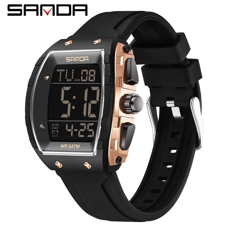 SANDA Men's Multifunctional Barrel-Shaped Sports Watch - Waterproof & Fashionable with Single Display Timing