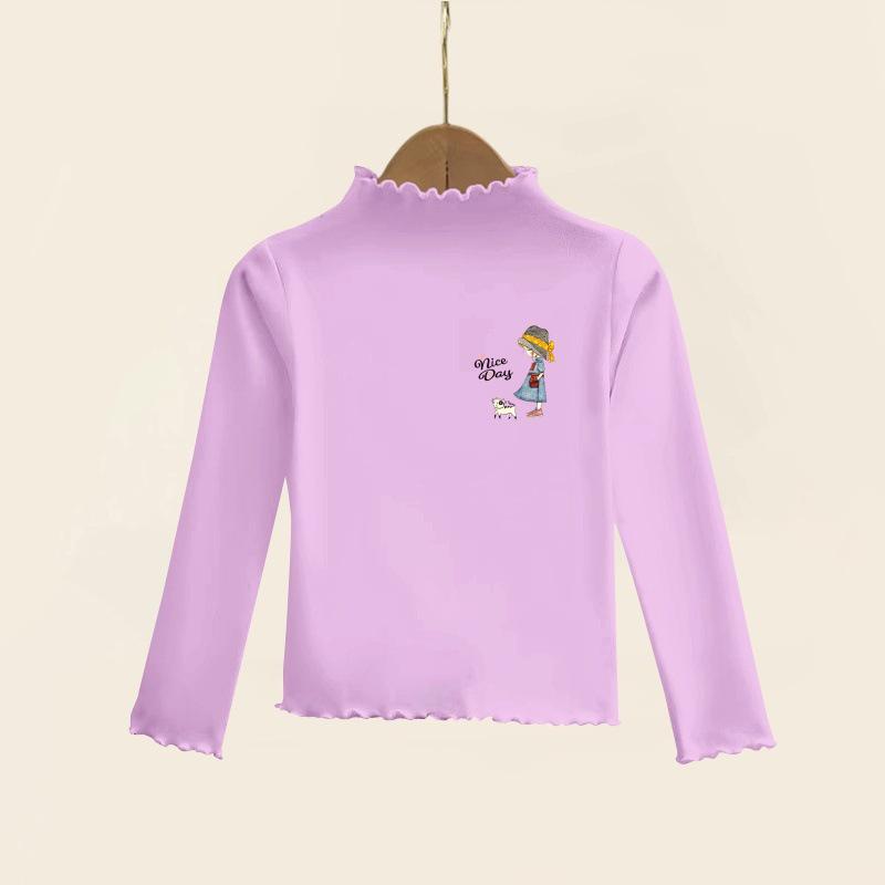 Girls' Ruffle Long-Sleeve Thermal Fleece T-Shirt - Half-High Collar, Perfect for Spring, Autumn, & Winter