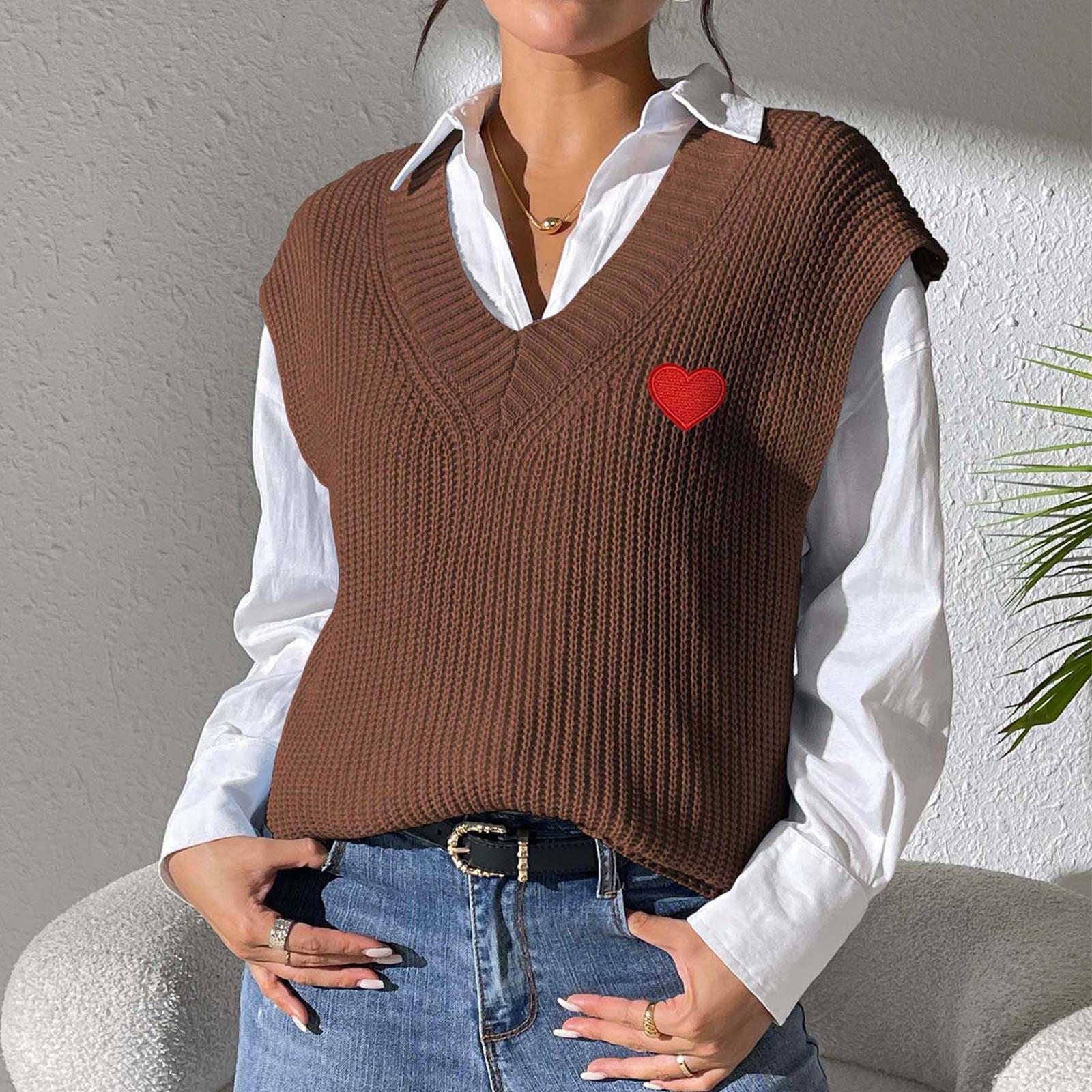 

Женский жилет с V-образным вырезом, вышитая наклейка «Любовь», свитер, жилет One Size коричневый