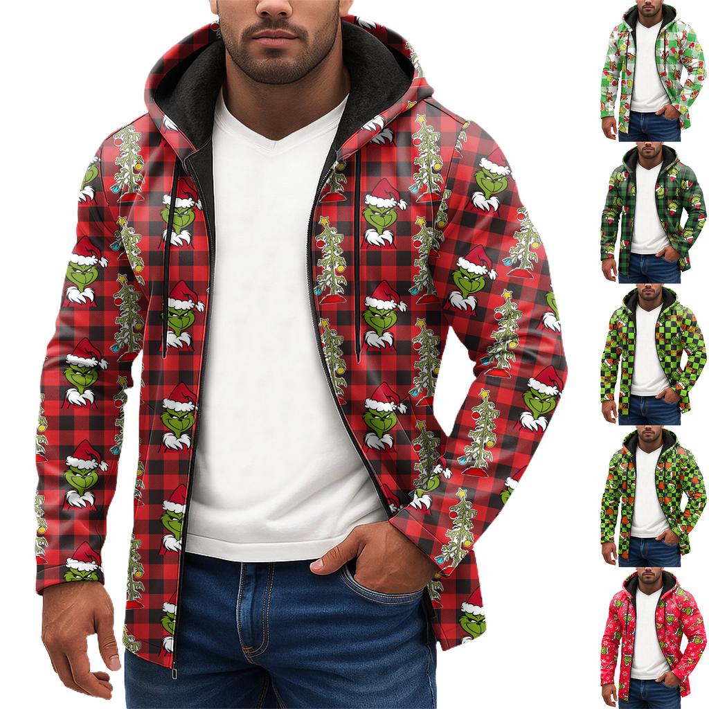 Vánoční potisk - Pánská ležérní mikina s kapucí na zip a dlouhým rukávem