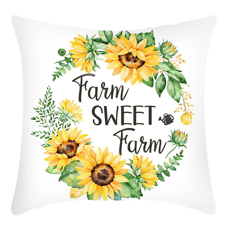 New Green Plant Letter Print Sunflower Print Pillow Home Sofa Cushion Cover