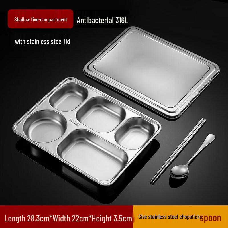 Zhebu 316L Stainless Steel 5-Compartment Lunch Plate
