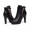 Round Toe High Heeled Boots Women Winter  Sexy Plush Ankle Boots Simple Slim Heeled Leather Boots Elegant Woman Heeled Shoe