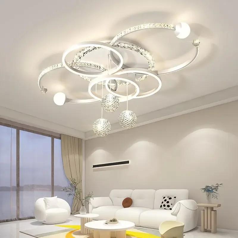 Nordic Luxury Crystal LED Ceiling Light Modern Simple Living Room Home Atmosphere Bedroom Lighting 6-ring Pendant Light