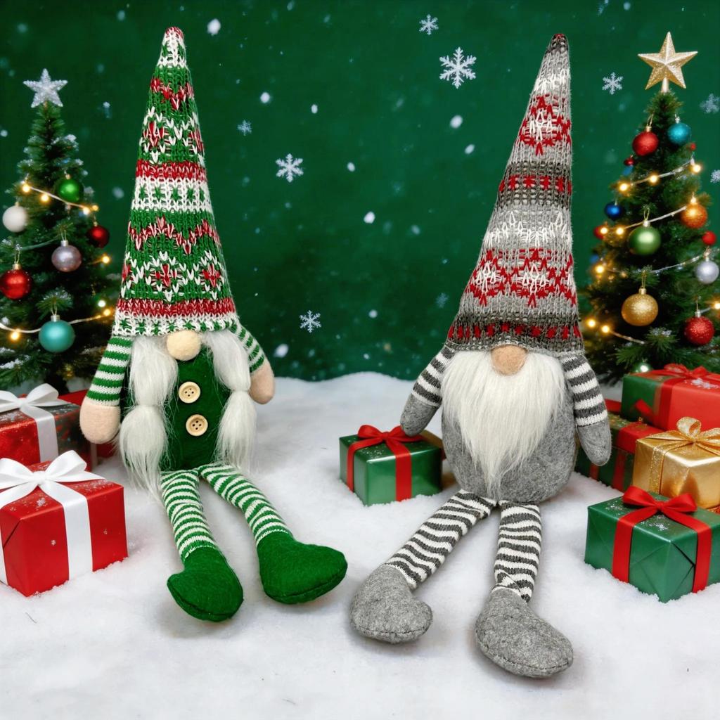 2/3Pcs Christmas Gnome Plush Dolls Long Legs Scandinavian Swedish Tomte Knitted Faceless Santa Sitting Doll Christmas Tree Ornaments Home Decor