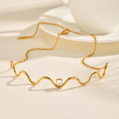 Fashion Stainless Steel Wave Choker Necklace for Women, Simple Waterproof Gold Plated Statement Collar, Personality Jewelry