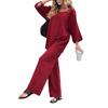 2025 Women's Solid Color Linen-Cotton Top & Lace-up Loose Pants Set - European & American Casual Style