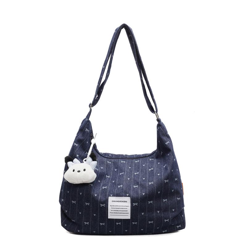 

Джинсовая сумка с бантом, женская сумка на плечо, большая вместительная сумка-тоут, студенческая сумка для бега и путешествий через плечо темно-синий