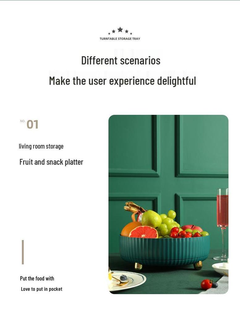 Rotating Kitchen Storage Tray for Snacks, Fruit, and Seasoning Bottles