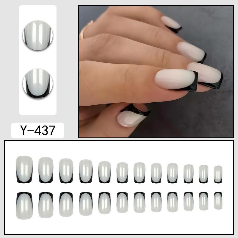 24 Pcs Nude Acrylic Press On Nail Art Short Medium Cheap Artificial Nails Simple White Black French Tips Fake Nails Set For Glue
