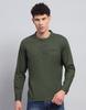 Mens Solid Olive Band Neck Full Sleeve Kurta