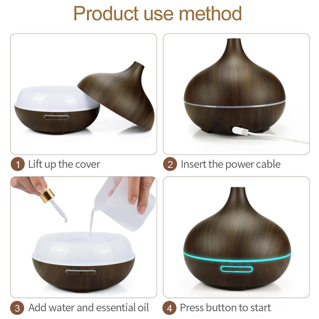 Seven-Color Ultrasonic Wood Grain 300ML Aroma Humidifier for Home, Office, or Bedroom