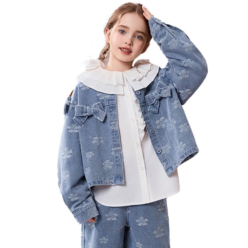 ASK JUNIOR Girls Round Neck Jacquard Denim Jacket 170