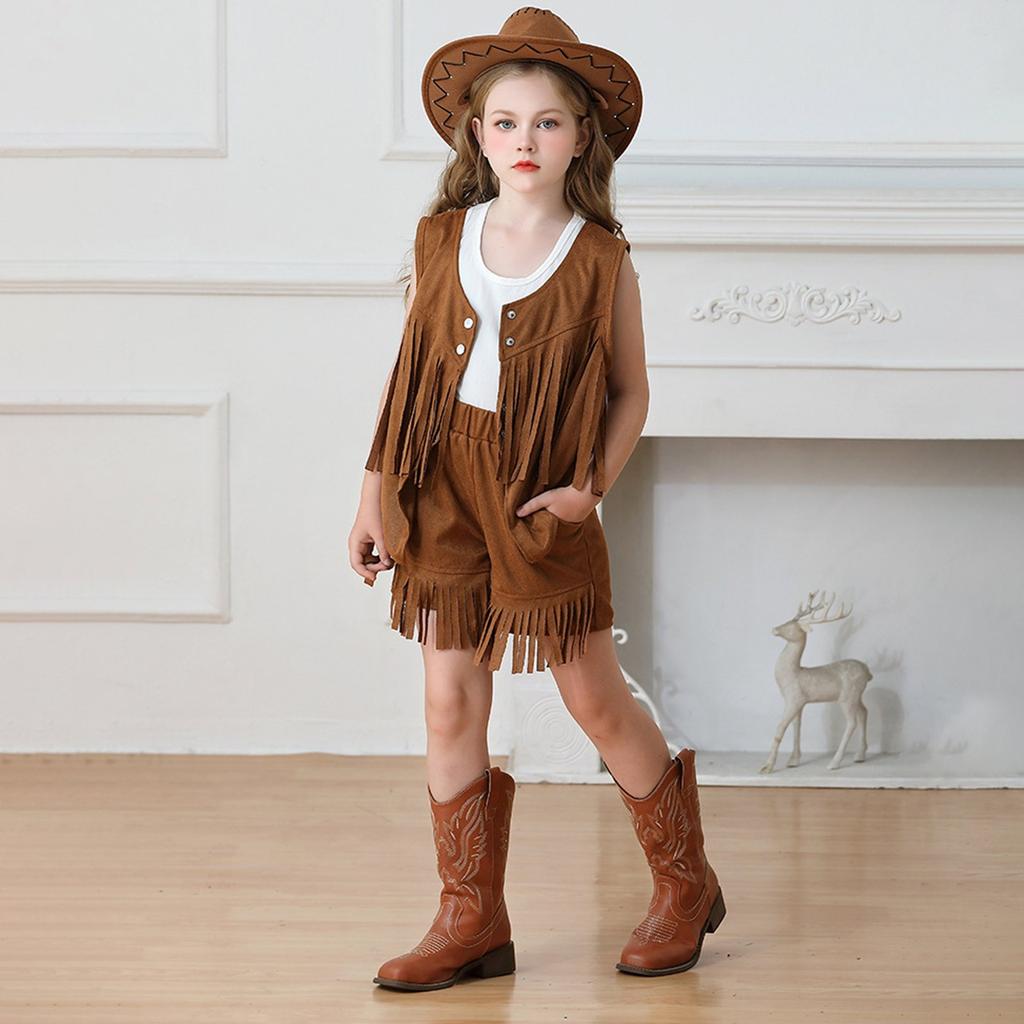 Children's Ethnic Hippie Suede Tassel Vest Set