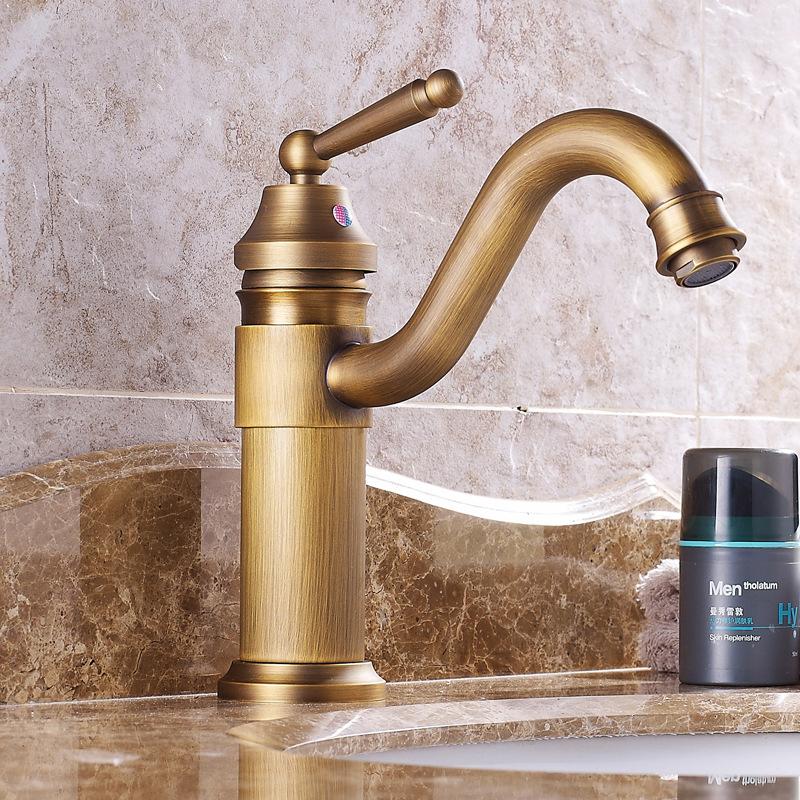 Antique Copper Bathroom Basin Faucet European Classic Style Cold Water Mixer Tap Single Handle Deck Mounted Sink Faucet For Vanity Lavatory Home