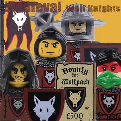 MOC Burg Wolf Ritter Figuren Bausteine Mittelalterliche Militärsoldaten Wache Ranger Krieger Schilde Umhang Waffen Steine Spielzeug