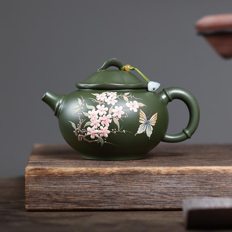 

340 мл Китайская Традиция Исинский Фиолетовый Глиняный Чайник Сырая Руда Зеленая Глина Чайник Ручной Работы Бабочка Цзыша Чайник Домашний Чайный Набор