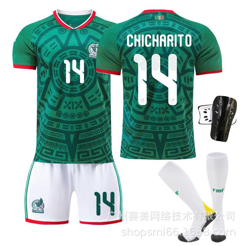 Weltmeisterschaft Mexiko Heim Nr. 9 Raul 11 Jimenez 14 Trikot-Set Kinder-Fußballuniform