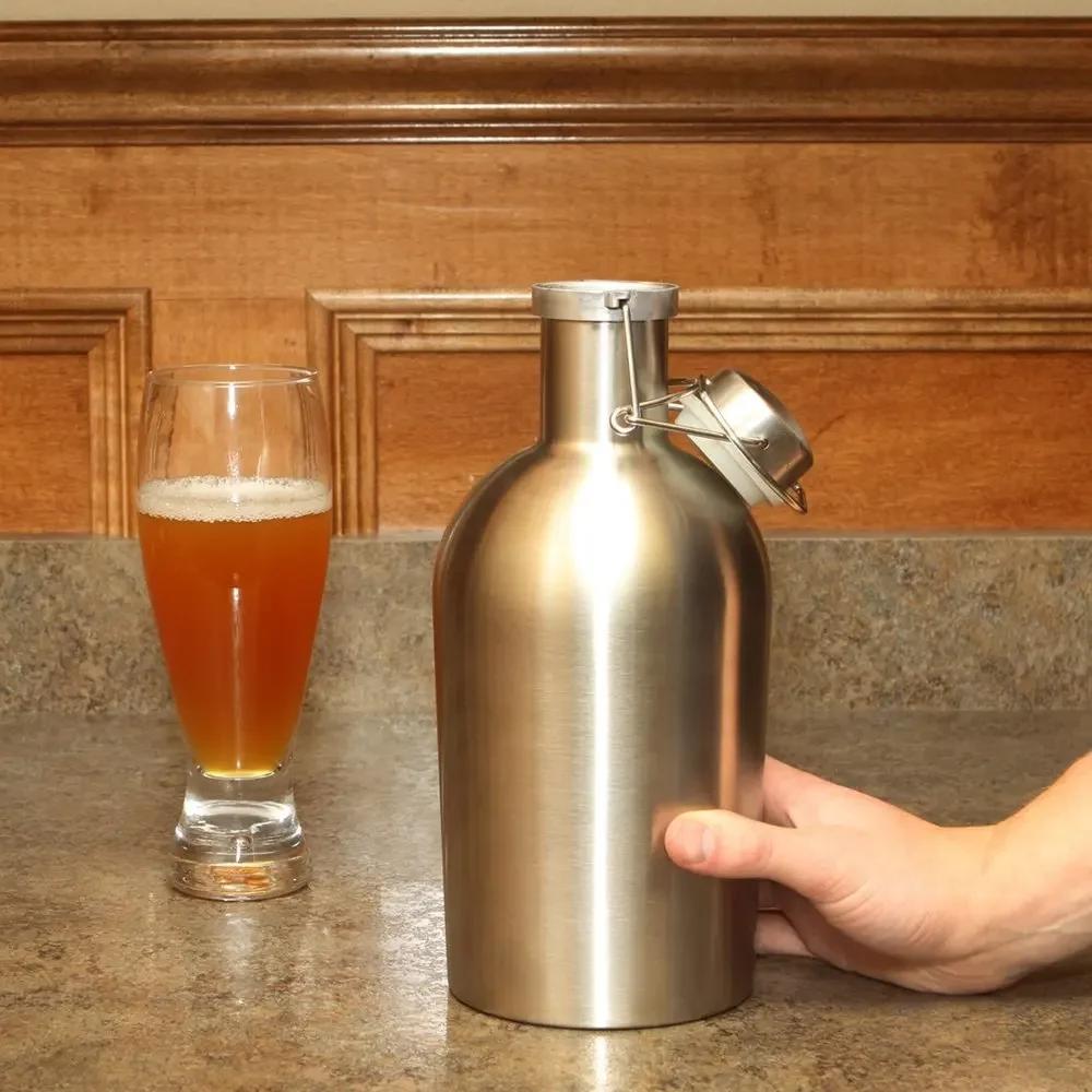 32/64 uncí Domácí pivo Growler 304 Nerezová ocel Domácí pivo Výklopný uzávěr Láhev na pivo Growler Víčko bez BPA