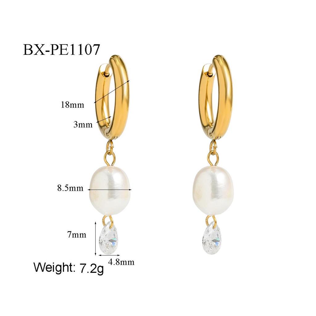 Elegant Zirconia Pearl Stainless Steel & 18K Titanium Ear Cuffs for Women