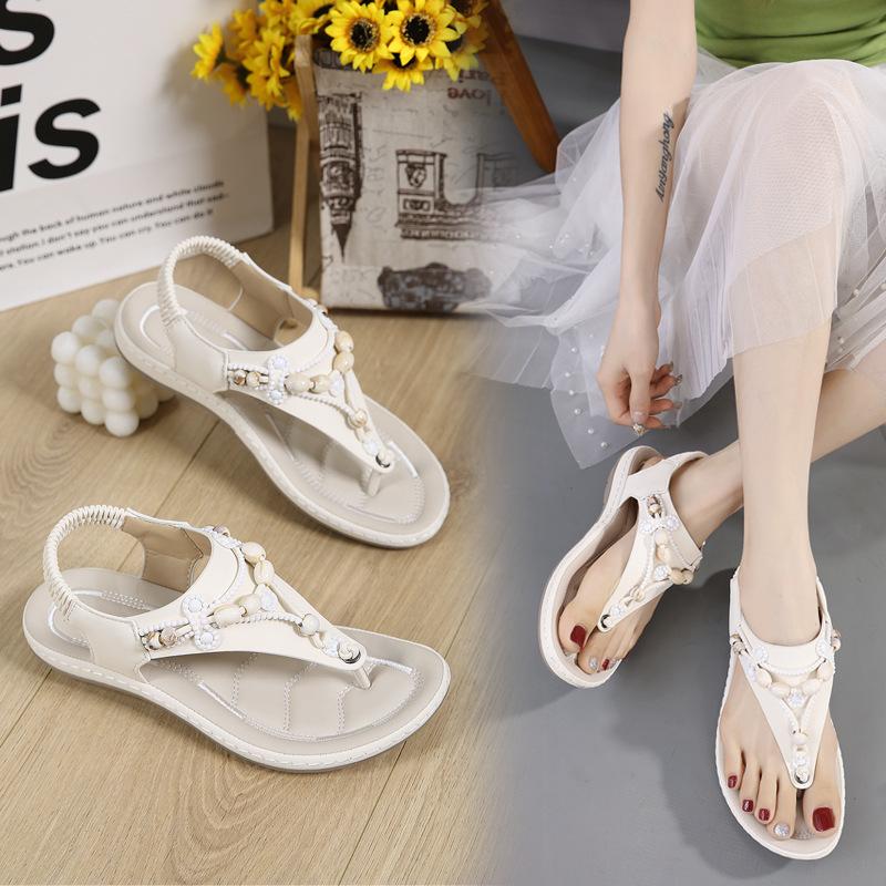 

Бохо пляжные повседневные сандалии с бусинами и стразами для женщин 38 абрикосовый