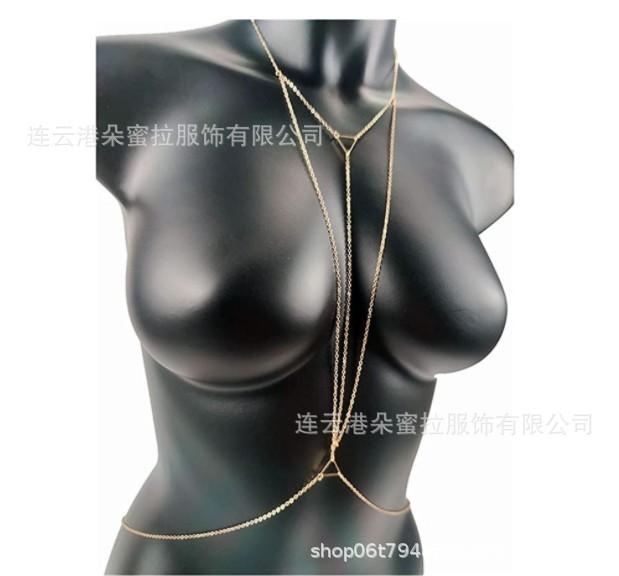 Cross-border Jewelry Body Chain European and American Sexy Exaggerated Beach Casual Flash Diamond Pendant Fringed Alloy Chest Chain