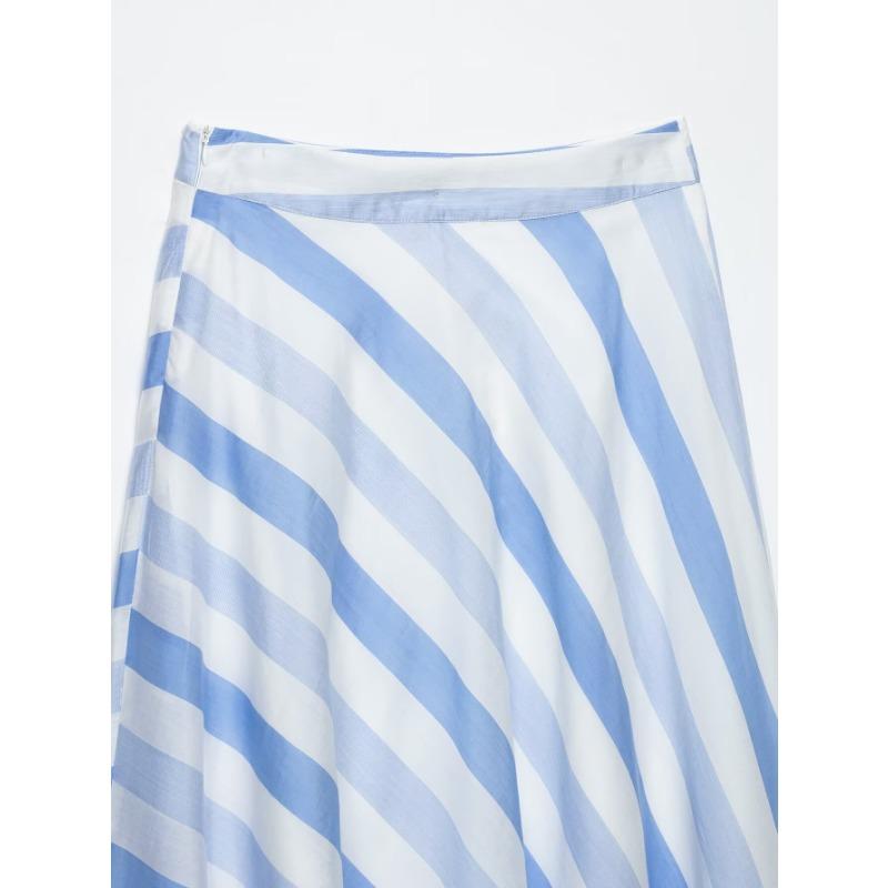 Women Striped Mid Length Straight Skirt Casual Daily Wear