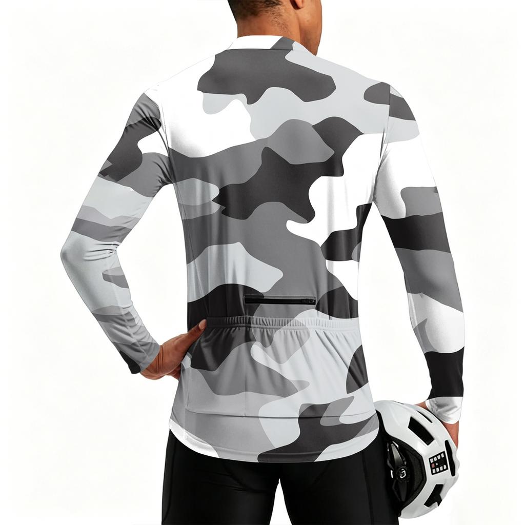 Men's Long Sleeve Cycling Jersey Breathable Quick Dry Zip Up Round Neck Printed Sports Shirt for Outdoor Activities