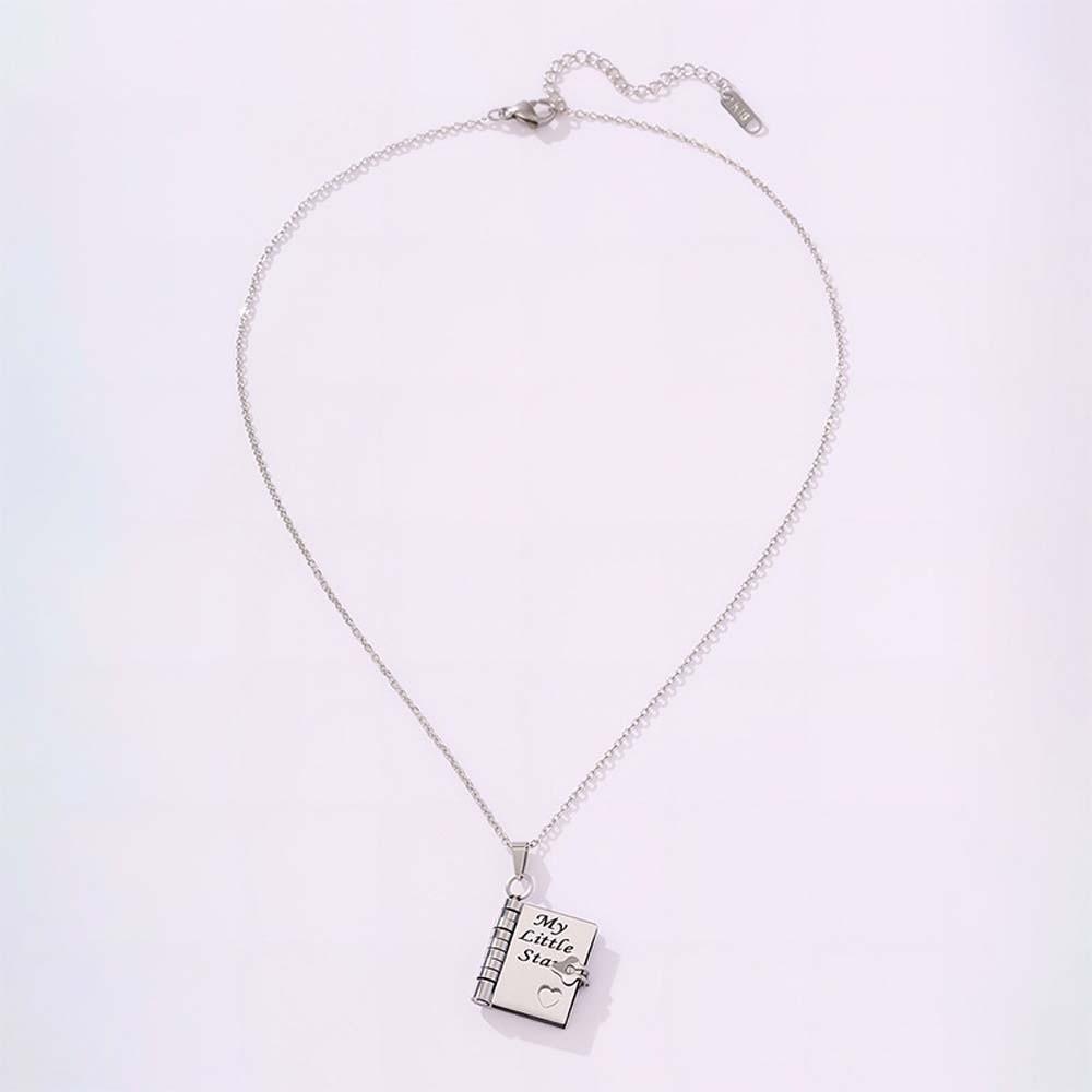Titanium Steel Opening Book Pendant Stainless Steel Girls Text Locket  Mother's Day