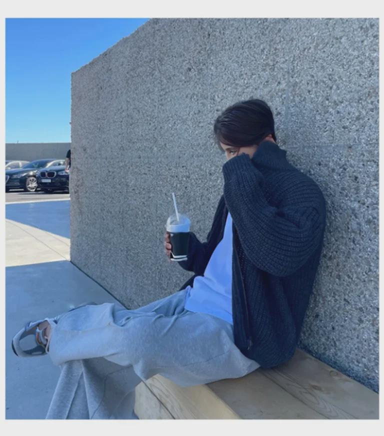 Chaqueta Cárdigan de Punto Retro Coreana con Cuello Mao para Hombre