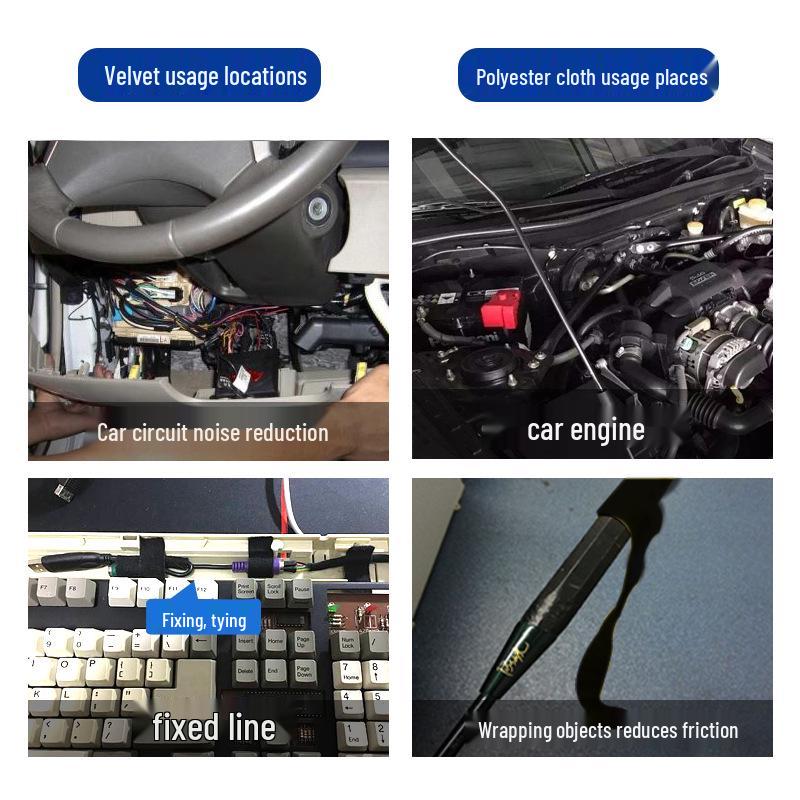 High Temp (105°C) Automotive Wiring Harness Tape - Flannel, Soundproof, Noise Reduction, Engine Protection, 1" Width