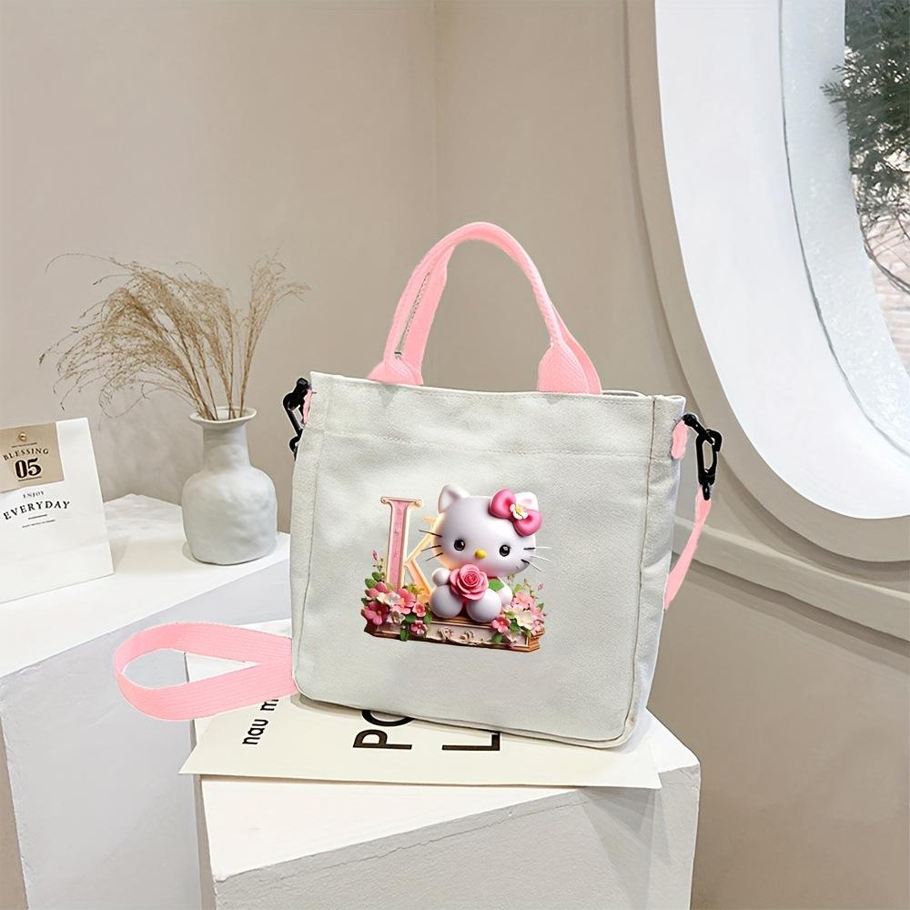 Sweet Cartoon Print 26 Letter Canvas Bag Schoolgirl Portable Crossbody Shoulder Bag Trend